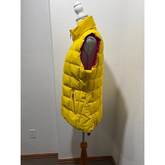 Down Avalon Femme Los Angeles Womens L Puffer Vest Yellow Pink Zip Reversible - Picture 8 of 14